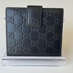 Gucci GG Embossed Leather Bifold Wallet Black Refinished Customized